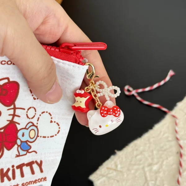 Original handmade cute cartoon apple kitten flip bag zipper buckle women's storage bag pendant mobile phone key chain