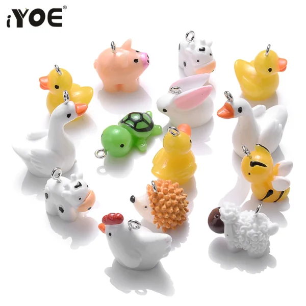 10pcs Mix Animal Resin Charms Beads Chicken Turtle Pig Hedgehog Charms For Making Jewelry Supplies DIY Craft Necklace