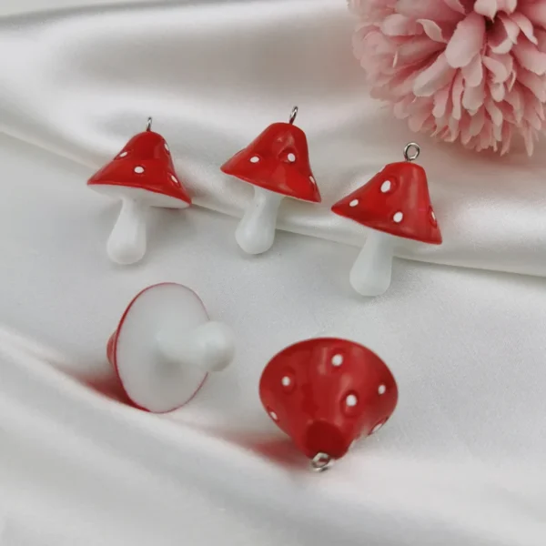 10pcs Red Mushroom Resin Charms Pendants for DIY Making Earrings Keychain Necklace Bracelet Jewelry Drip Oil Alloy Accessories