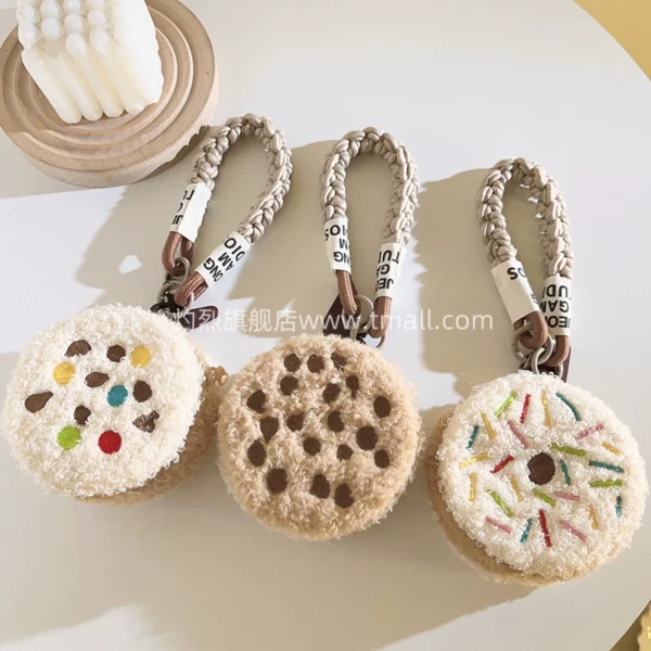 Compact and portable donut coin purse nylon lanyard suitable for mobile phone case fun plush cute women's storage keychain mobile phone chain student portable anti-lost ccd portable strong wrist strap