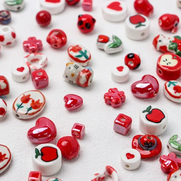 [Fiery Red Series] Warm red ceramic love DIY handmade beads loose bead bracelet necklace jewelry accessories