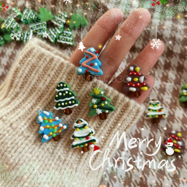 [Christmas tree] Cute glass hand-painted beads diy handmade beading material bracelet necklace jewelry loose bead accessories