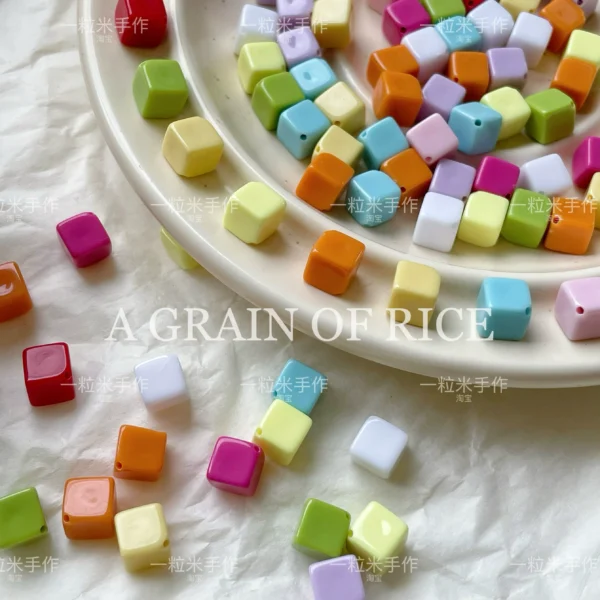 [Jenga] Korean macaron oblique hole square particles irregular resin loose beads DIY handmade beading material