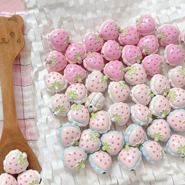 [Strawberry Story] Hand-painted three-dimensional double-sided fat strawberry beads diy handmade bracelet necklace beading material