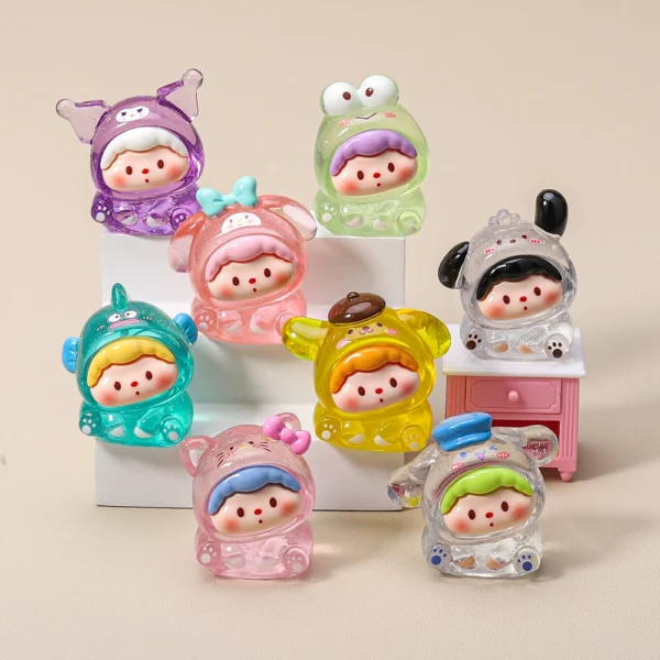 Transparent and fine glitter Sanrio crooked head cartoon cute blind bag handmade accessories keychain desktop hanging ornaments trendy play