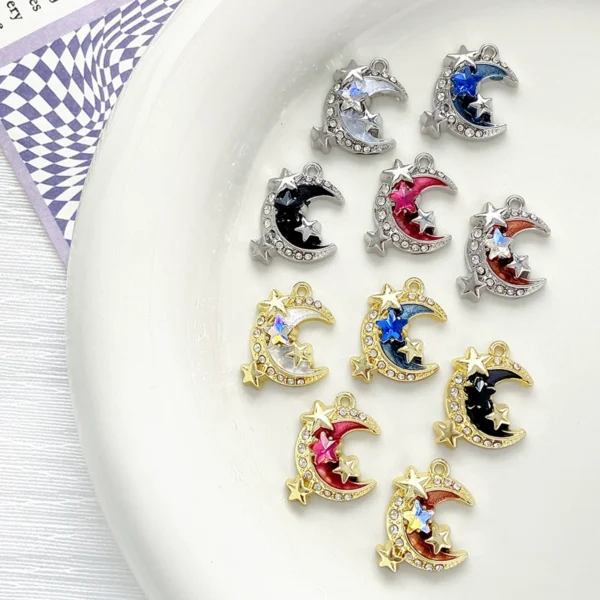 Sweet and cool multi-color inlaid star moon three-dimensional star pendant diy pendant earrings necklace bracelet jewelry accessories