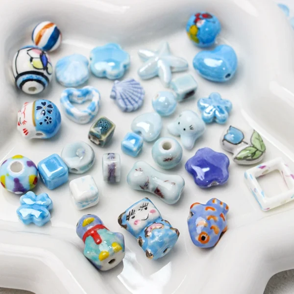 [Small fresh style] Japanese ceramic blue series loose beads DIY handmade beaded necklace bracelet bead spacer material