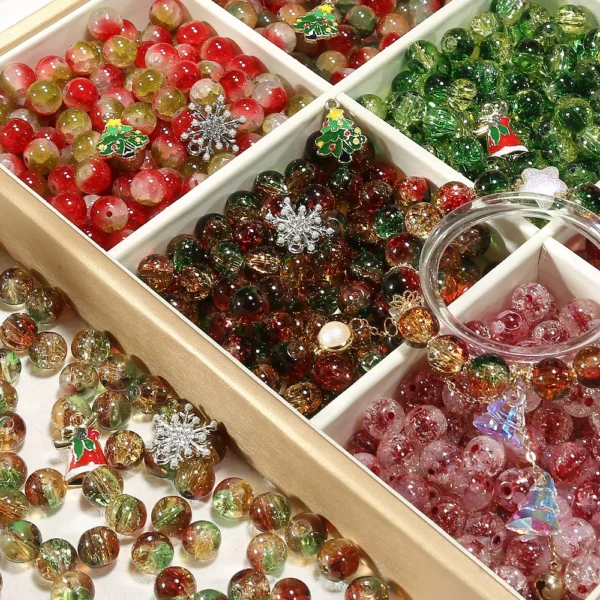 10mm [Christmas Color] Ice cracked explosion beads glass beads diy handmade beaded bracelet loose bead jewelry accessories