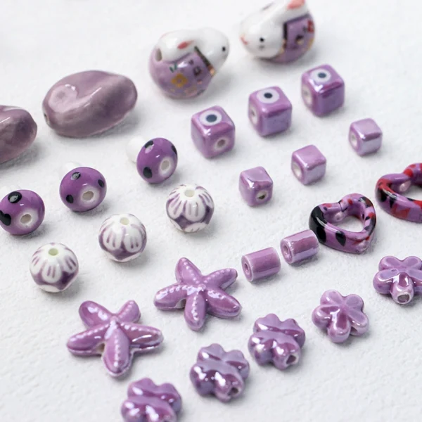 [Romantic Purple] Elegant Series Ceramic Hollow Love DIY Handmade Beaded Bracelet Necklace Jewelry Accessories