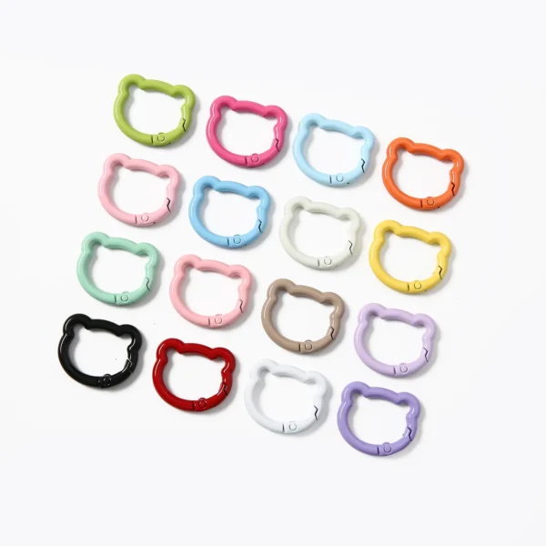 5/10/20/50 pcs Baking Paint Pop Color Spring Buckle Open Ring Small Bear Key Chain DIY Accessories Alloy Connection Ring