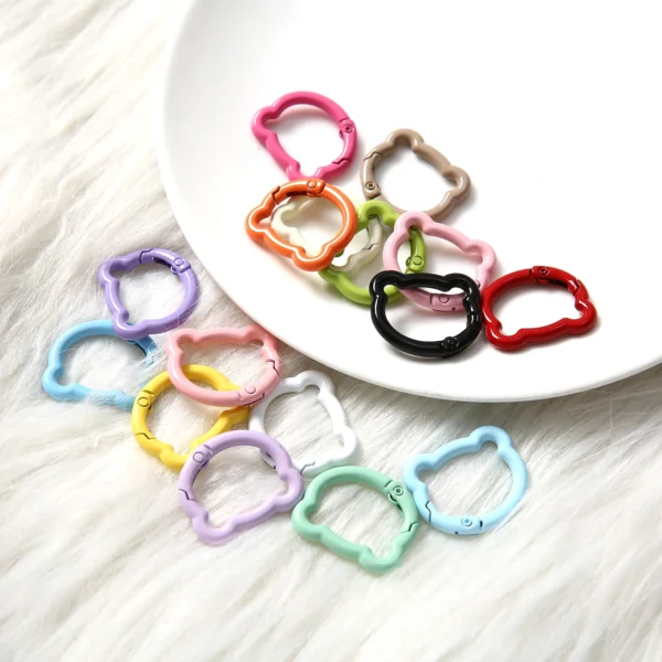 5/10/20/50 pcs Colors Metal Cute Bear Shape Openable Round Carabiner Keychain Clips Hook DIY Accessories Connection Ring