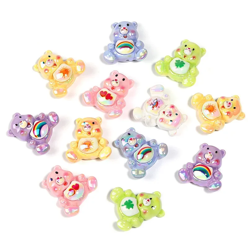 Cute Anime Rainbow Bear Vertical Hole Beads DIY Resin Kawaii Anime Keychain Accessories Phone Chain Clothing Beads Material - Image 6
