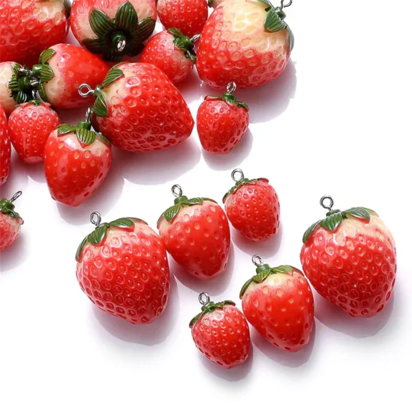 SG04 5pcs Strawberry Fruit Resin Miniature Food Art Supply Charm Beads Jewelry Making DIY Earrings Bracelet Necklace