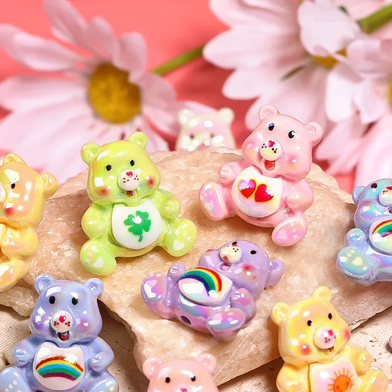 Cute Anime Rainbow Bear Vertical Hole Beads DIY Resin Kawaii Anime Keychain Accessories Phone Chain Clothing Beads Material