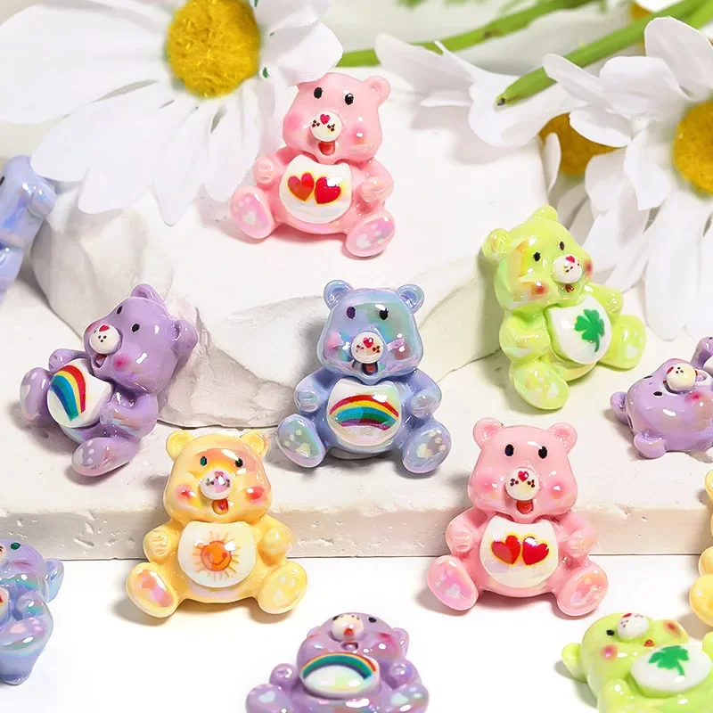 Cute Anime Rainbow Bear Vertical Hole Beads DIY Resin Kawaii Anime Keychain Accessories Phone Chain Clothing Beads Material - Image 4
