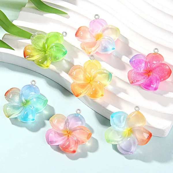 10pcs Resin gradient colored flower pendant Fresh 3D charming jewelry flower making accessory diy Handmade for earrings keychain
