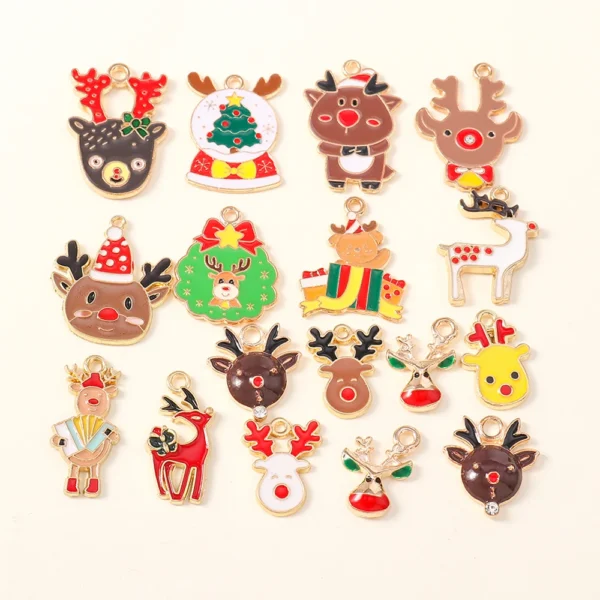 10pcs Cute Enamel Christmas Deer Elk Charms DIY for Bracelets Pendants Earrings Making Christmas Charms Jewelry Accessories