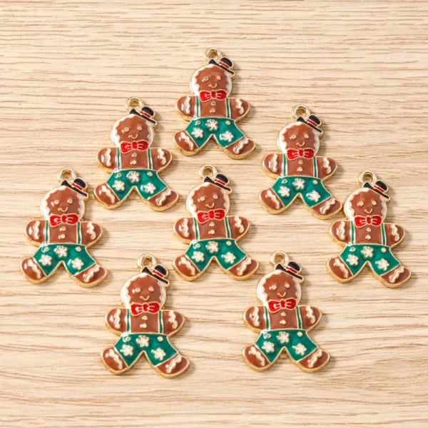 Tusember 10pcs Enamel Christmas Gingerbread Man Charms Pendants for Christmas Necklaces Earrings Bracelets Jewelry Making Craft