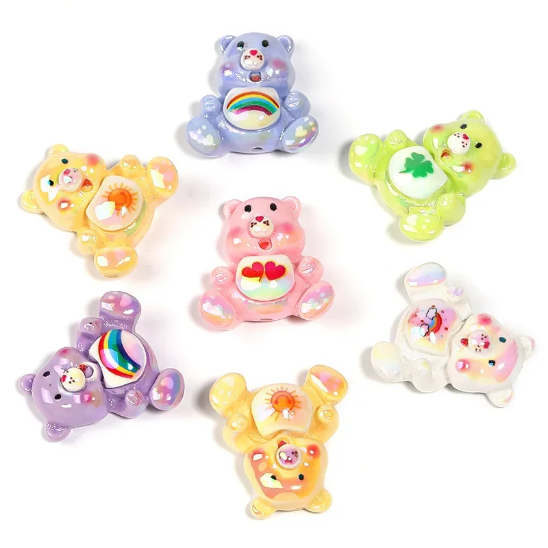 Cute Anime Rainbow Bear Vertical Hole Beads DIY Resin Kawaii Anime Keychain Accessories Phone Chain Clothing Beads Material - Image 5