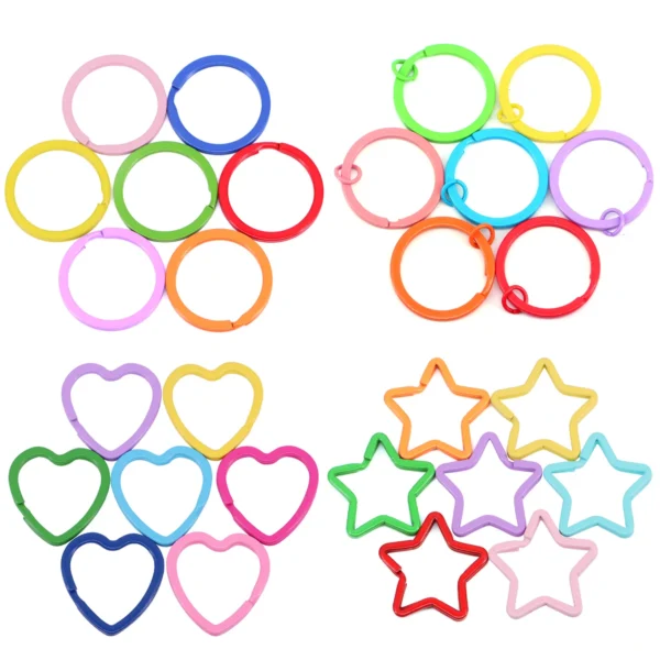 10Pcs High Quality Colorful Allloy Key Ring Star Heart Shape Metal Split Keychain For Key Chains DIY Jewelry Making Findings